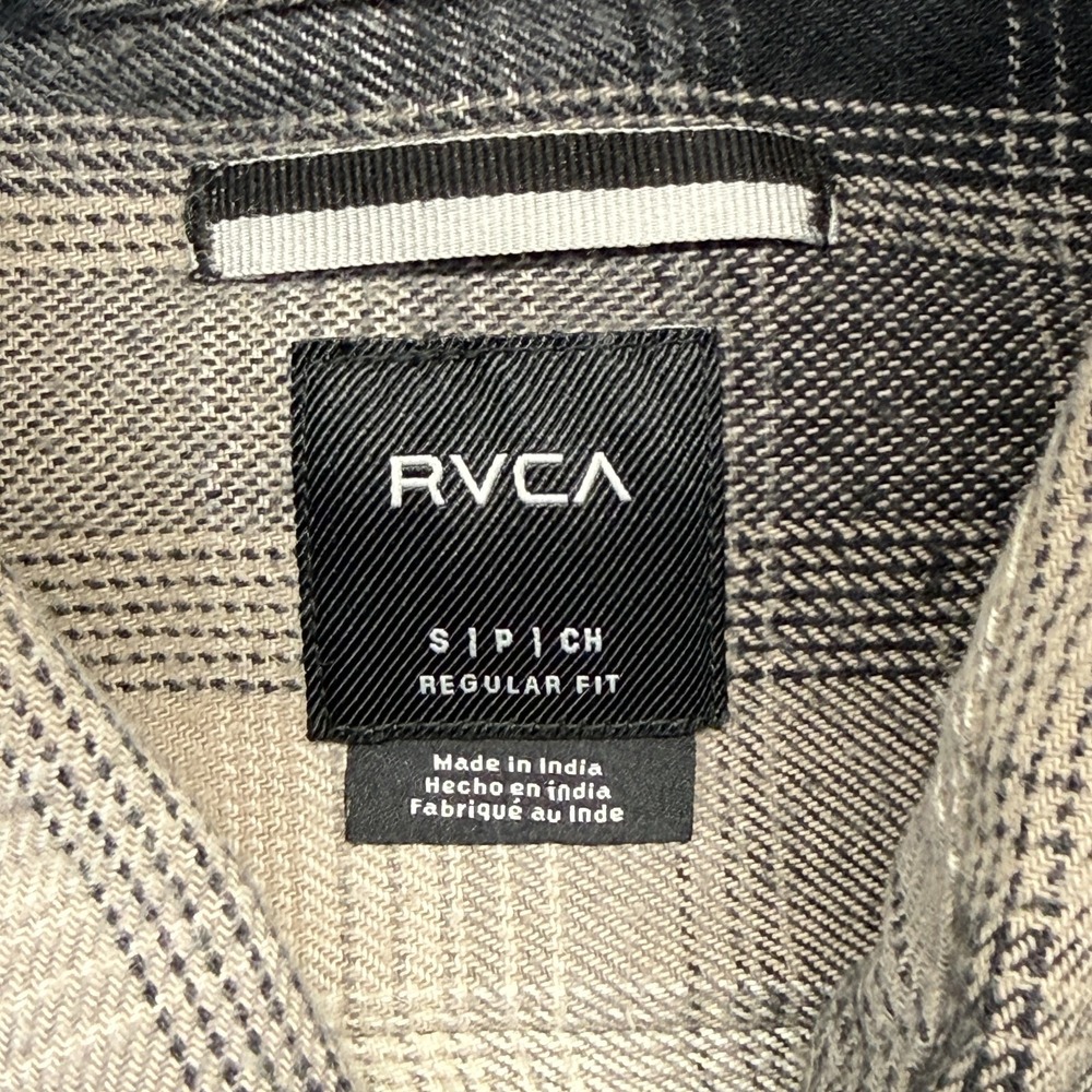 RVCA Flannel Shirt Men S Regular Fit Heavy Cotton Gray Plaid MH507HIG - Picture 2 of 8